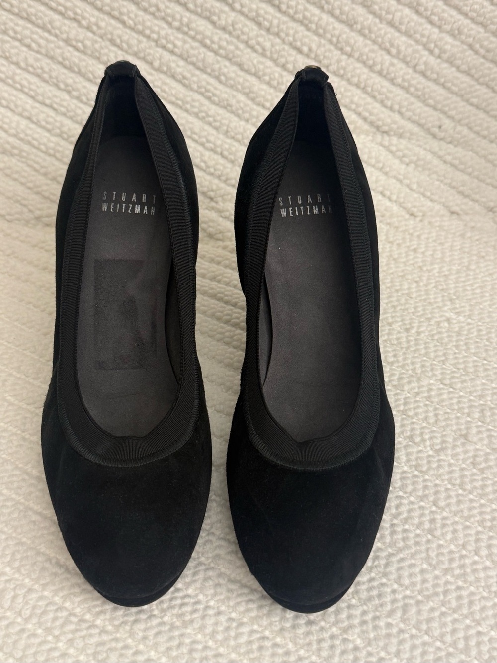 Stuart Weitzman Black Suede Round-Toe Ballet Flats
